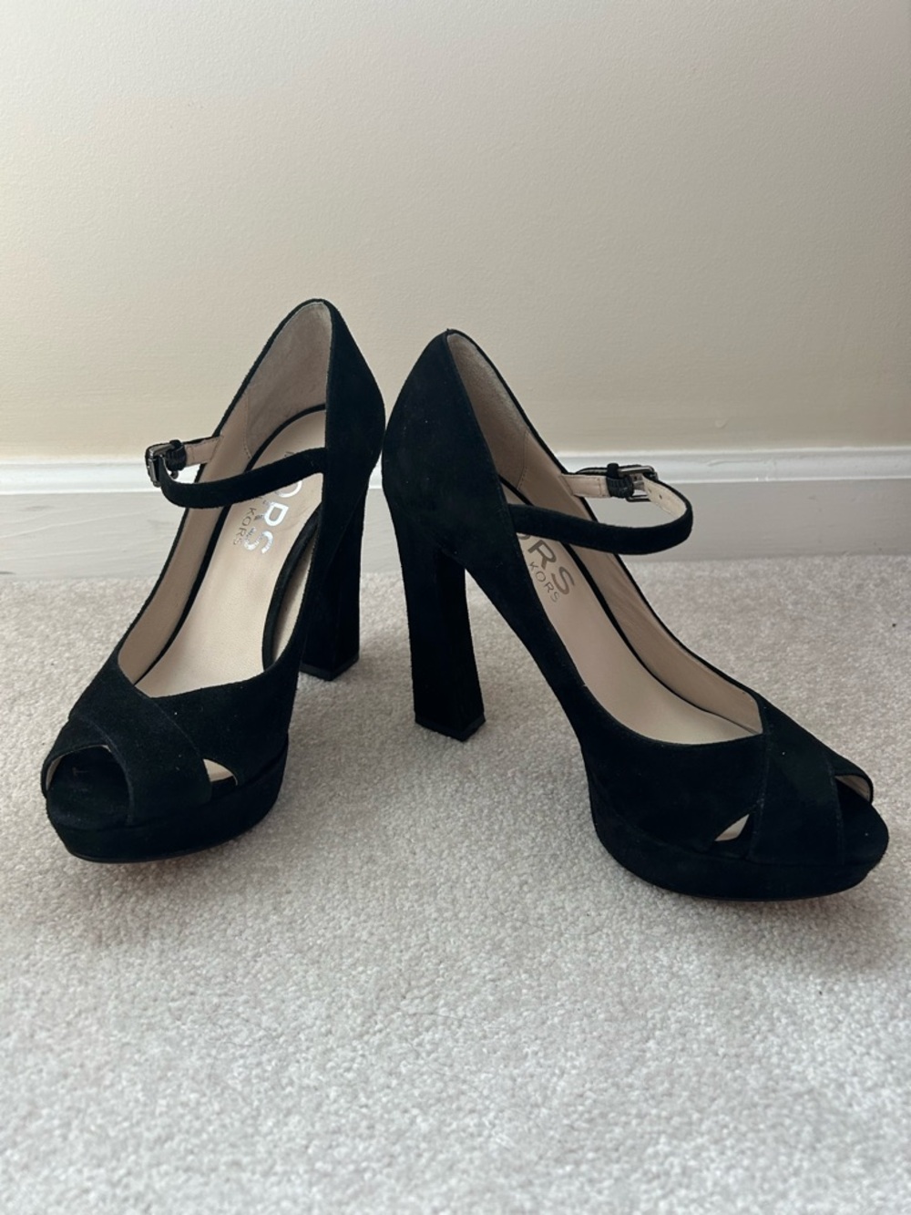 KORS Michael Kors Black Suede Mary Jane Platform Heels